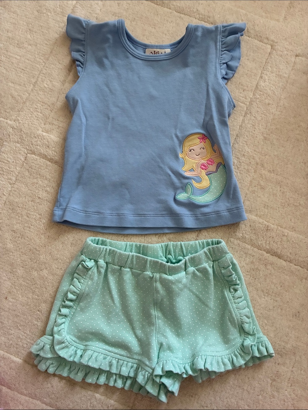 Luigi Kids Mermaid Top & Mint Green Ruffle Shorts Set